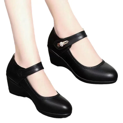 New Women's Leather Wedge Pumps for Spring Autumn 2024