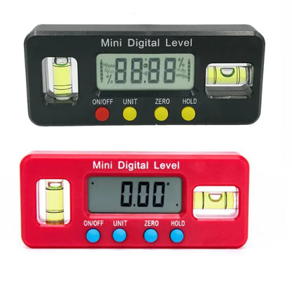 Mini Digital Electronic Spirit Level with Magnetic Base, 100mm, LCD Angle Protractor (Black/Red)
