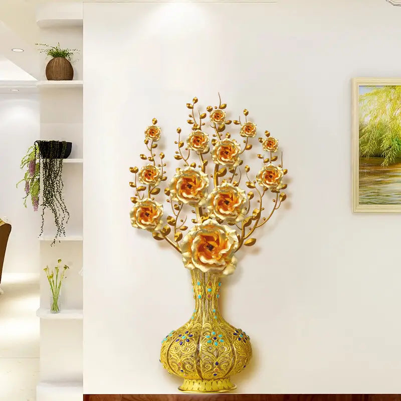 Golden Vase Wall Sticker - Flower Art Decor 1pc