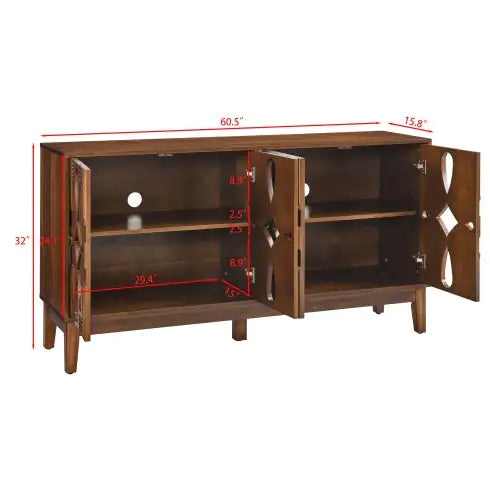 60.5 Mid Century Modern Sideboard Buffet Cabinet With Storage, TV Media Console Table, Storage Cabinet With 4 Doors   Adjustable Shelves For Kitchen Dining Living Room Bedroom Entryway, Walnut