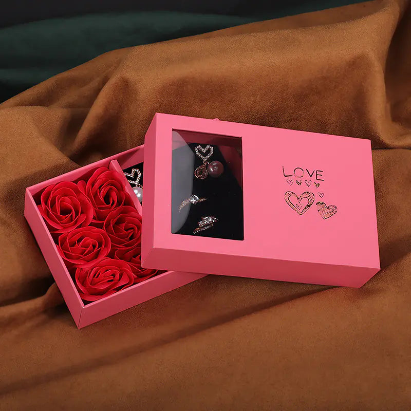 Rose Jewelry Gift Box for Rings and Necklaces Set