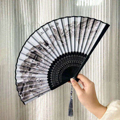 Traditional Chinese Women's Folding Bamboo Silk Fan