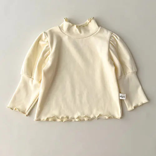 High Collar Long Sleeve Cotton T-shirt for Baby Girls