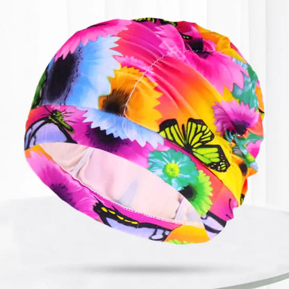 Pleated Swim Cap for Adults - Cute Print & Solid Color