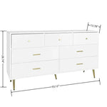 Seven Drawers Large Chest Of Drawer Cabinet With Golden Handle And Golden Legs White Color