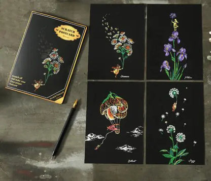 DIY Scratch Art Postcards - Floral Themes