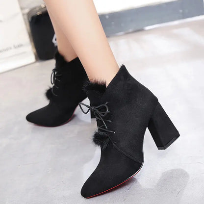Suede Low Ankle Pointed Martin Boots for Women
