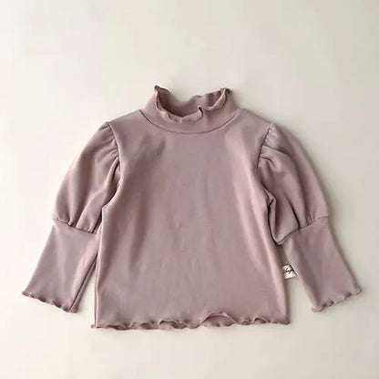 High Collar Long Sleeve Cotton T-shirt for Baby Girls