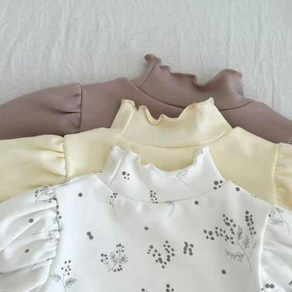 High Collar Long Sleeve Cotton T-shirt for Baby Girls