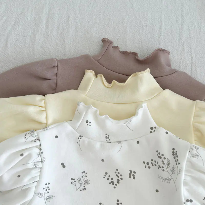 High Collar Long Sleeve Cotton T-shirt for Baby Girls