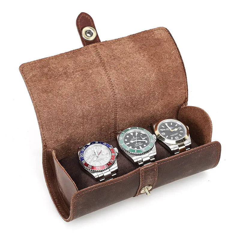 Vintage Crazy Horse Leather Watch Box Set (3 Pieces)