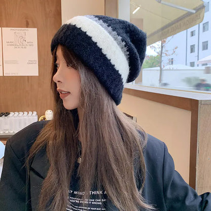 Large Head Circumference Colorblock Knitted Wool Hat