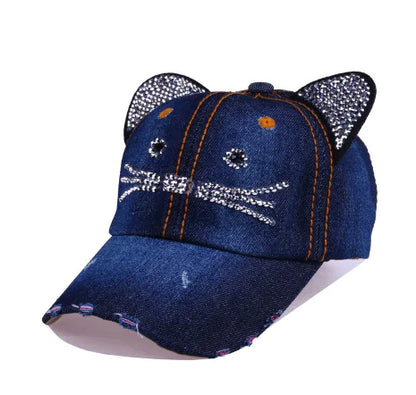 Spring Summer Denim Baseball Cap with Cat Ears