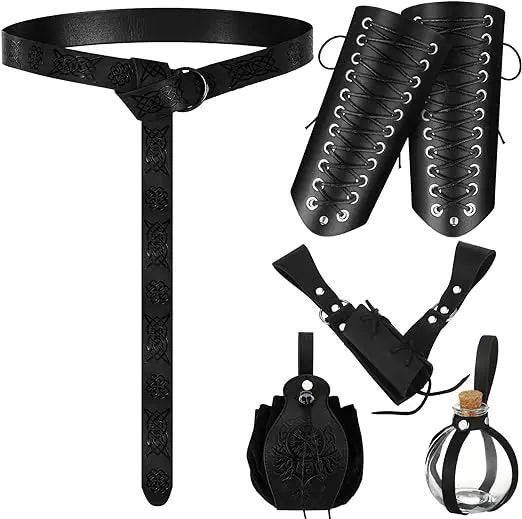 Medieval Renaissance Viking Leather Belt Accessories Set
