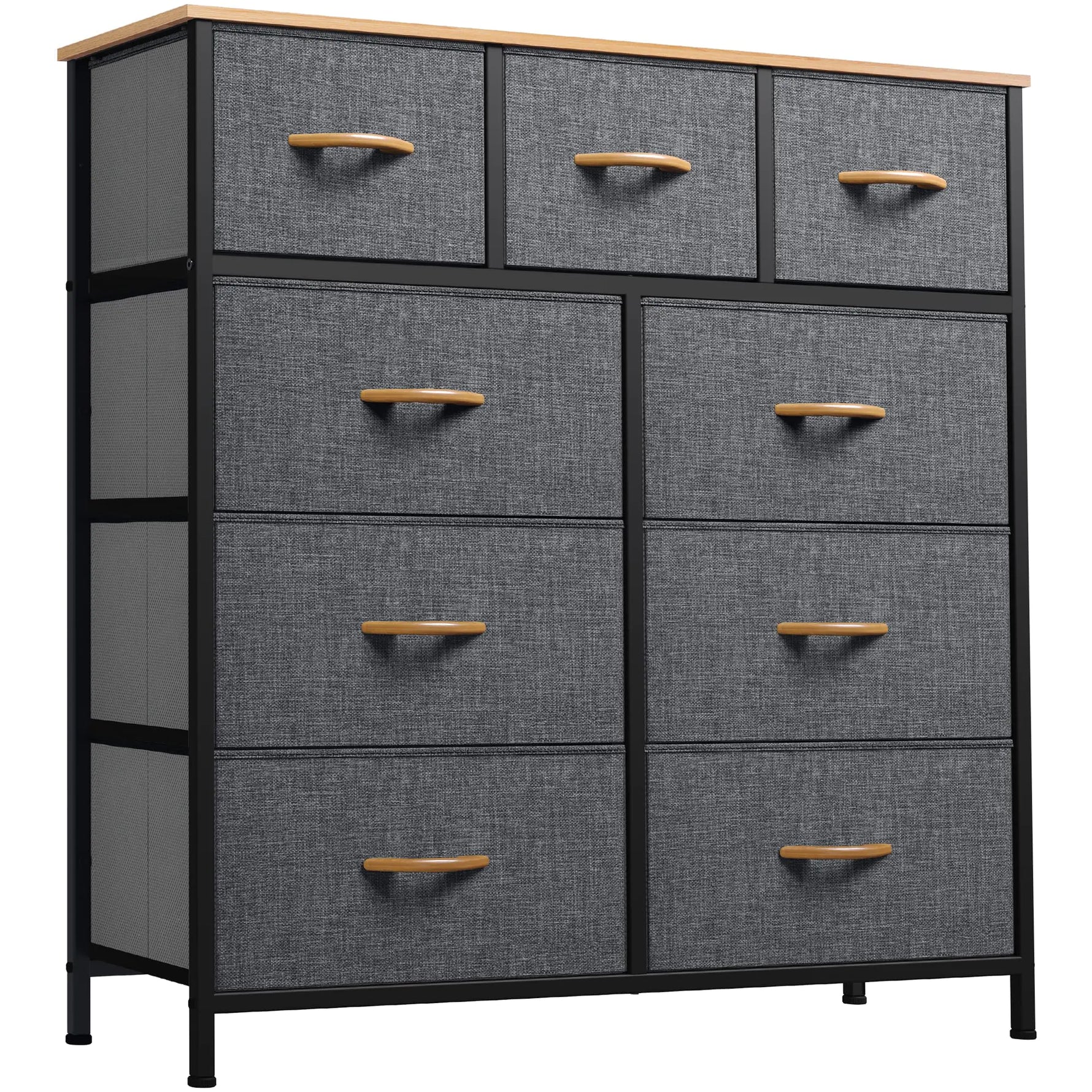 Dresser for Bedroom with 9 Drawers Fabric Storage Dresser Closet Dresser & Chest of Drawers for Living Room Closets - Sturdy Steel Frame Wooden Top & Easy Pull Fabric Bins(Dark Grey)