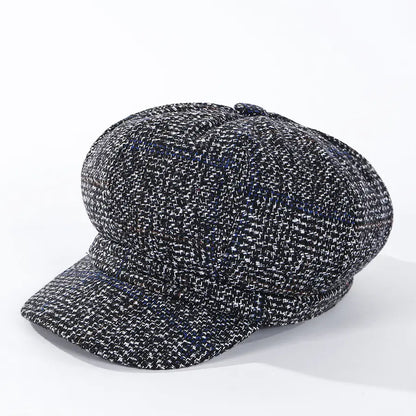 Thickened Plaid Woolen Octagonal Women's Cap