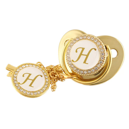 Luxury Gold Diamond Pacifier with Alphabet and Chain