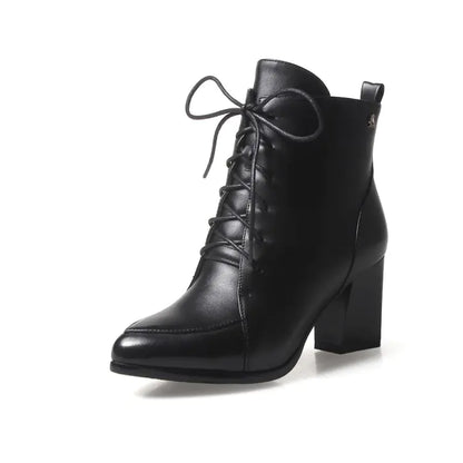 European Women's Pointed Toe Ankle Boots with Heels