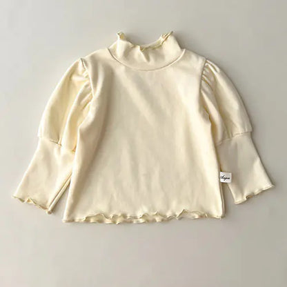 High Collar Long Sleeve Cotton T-shirt for Baby Girls