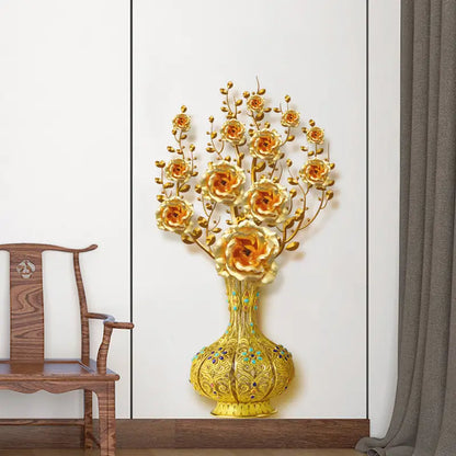 Golden Vase Wall Sticker - Flower Art Decor 1pc